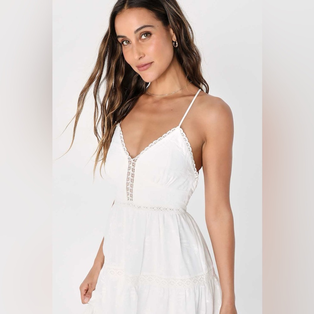 Lulu's White Crisscross Strappy Back Midi Dress NWT